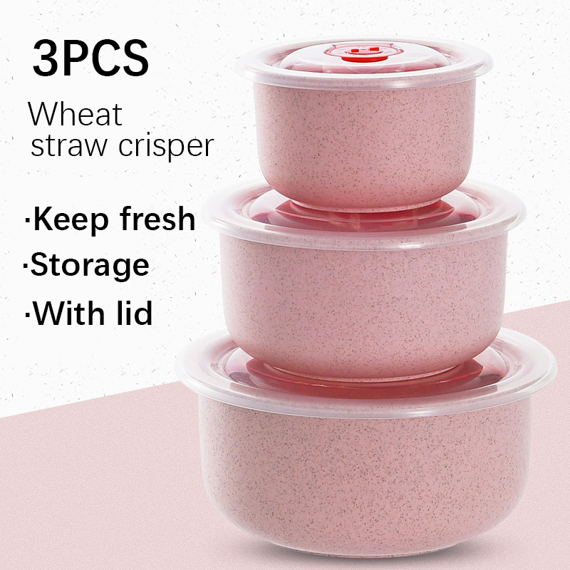 Meal Prep Microwave - 3-delige set tarwehalm bewaardozen met deksel,