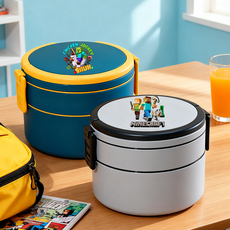 Meal Prep Microwave - Spelthema Dubbellaagse Lunchbox Minecraft Bento Boxen