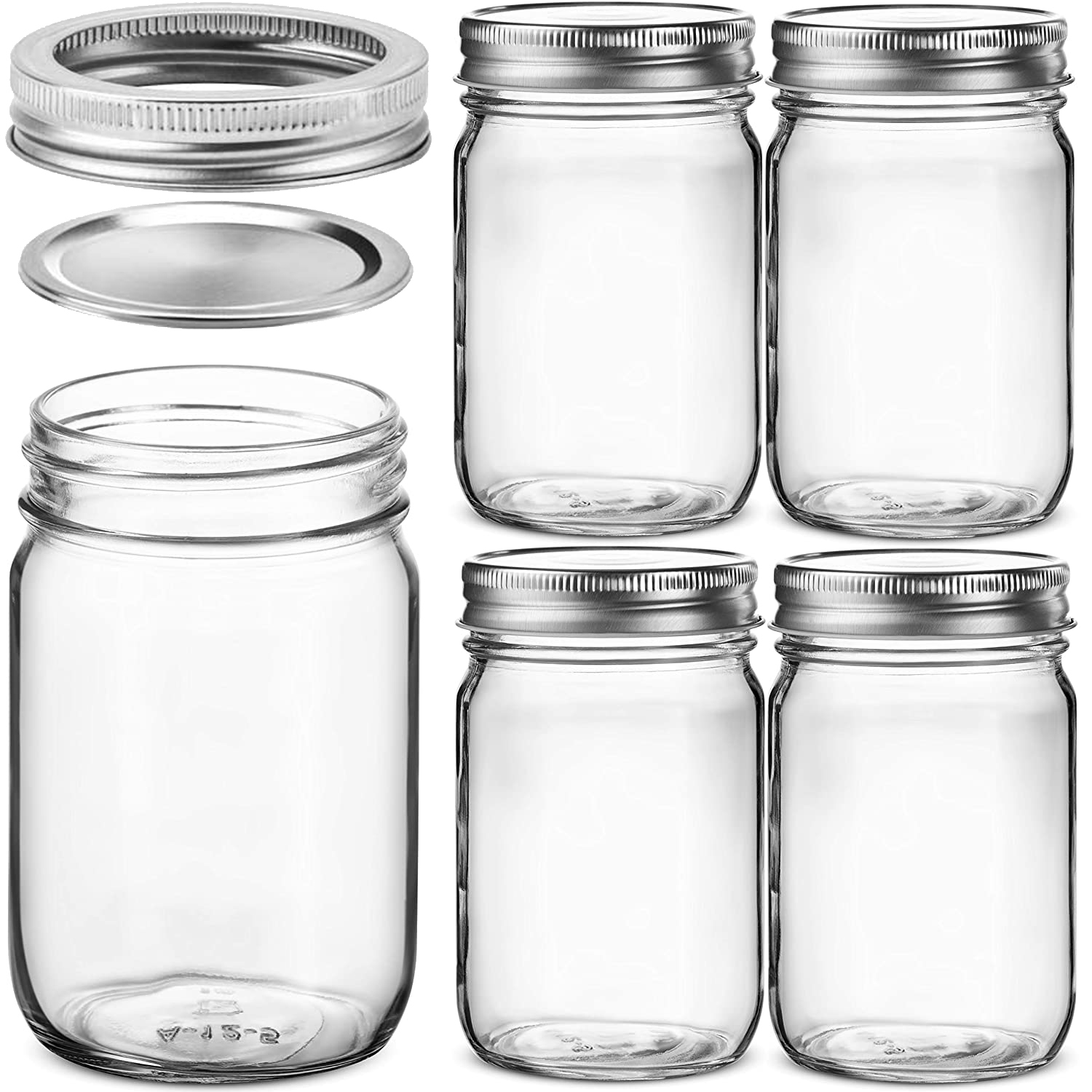 Meal Prep Jar Salad - 4 Stuks 450Ml Glas Gewone Mond