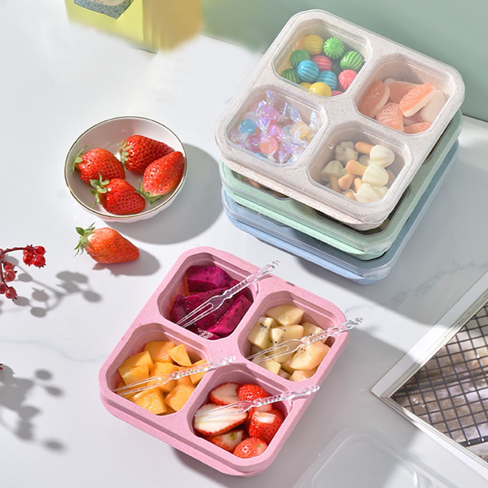 Meal Prep Ideas - 1pc Herbruikbare Tarwestro 4 Compartimenten Voedselcontainer