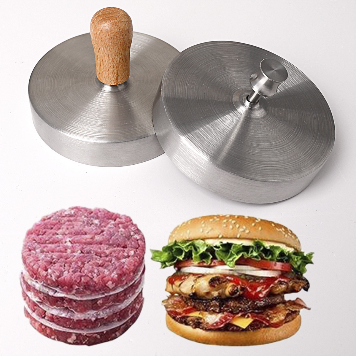 Rice Ball Mold - Roestvrijstalen burger-vleespastei-vorm, geperste pannenkoek, keukenrijstbal, burger