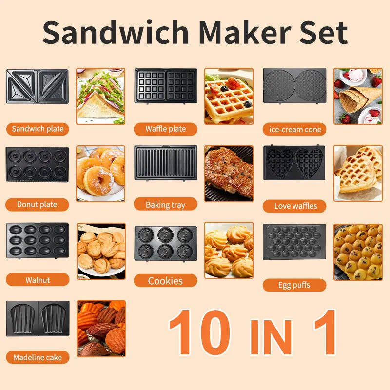Breakfast Sandwich Press - 220/110V Huishoudelijke apparaten 10-in-1 Sandwichmaker Mini