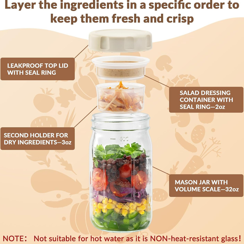 Glazen saladepotten met deksel - Meal Prep Jar Salad recensie en prijs