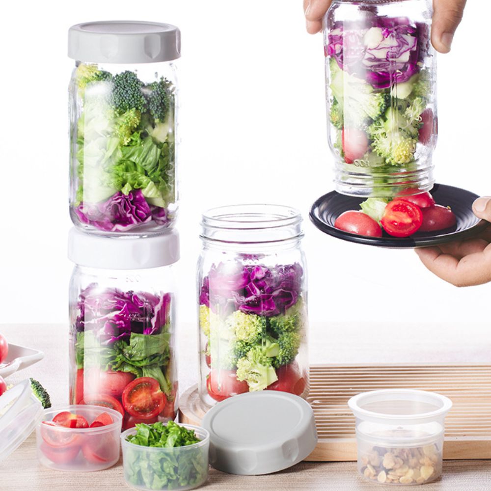 4-pack glazen saladepotten van - Meal Prep Jar Salad recensie en prijs